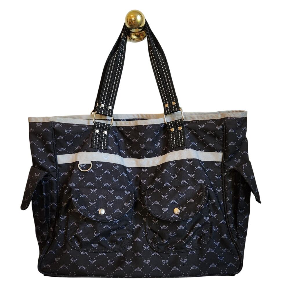 Roxy black and gray tote bag VINTAGE 90s logo print